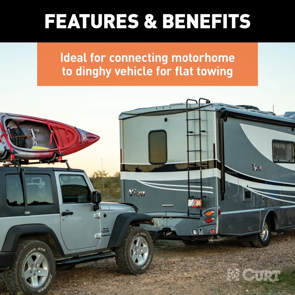 CURT electrical adapter with 6-way round sockets for connecting RV and dinghy vehicle