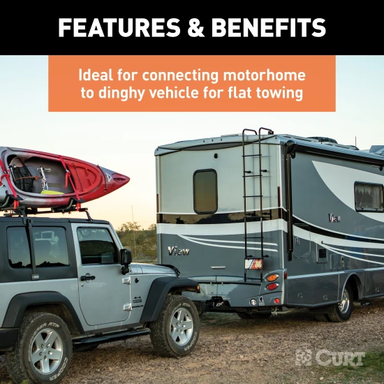 CURT electrical adapter with 6-way round sockets for connecting RV and dinghy vehicle