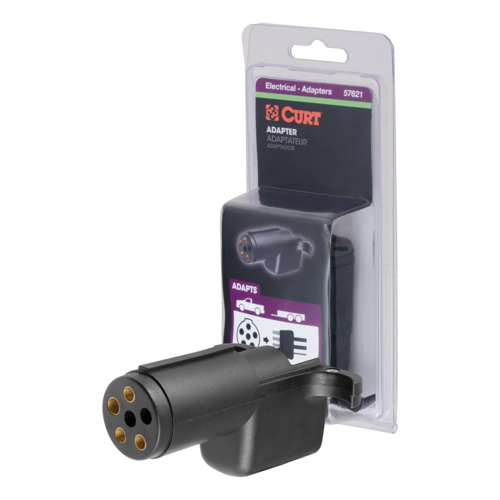 CURT electrical adapter with 6-way round to 4-way flat connectors for trailer towing