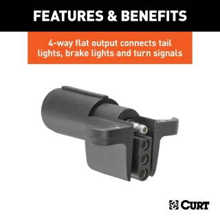 CURT electrical adapter with 6-way round to 4-way flat connectors for trailer towing
