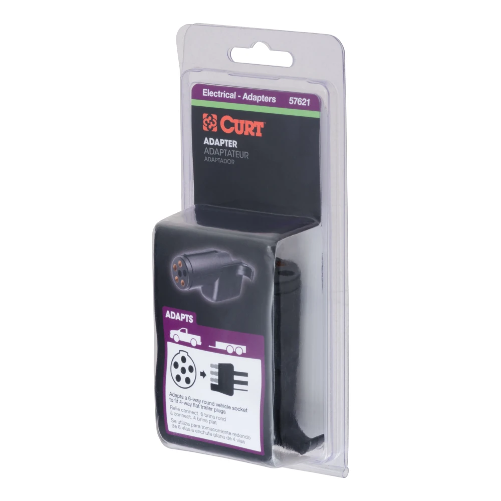 CURT electrical adapter with 6-way round to 4-way flat connectors for trailer towing