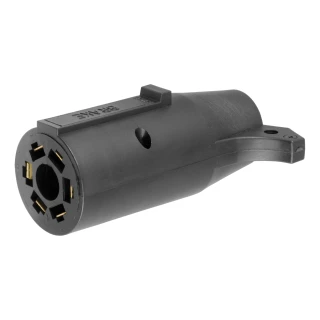 CURT electrical adapter connecting 7-way RV socket to 6-way round plug