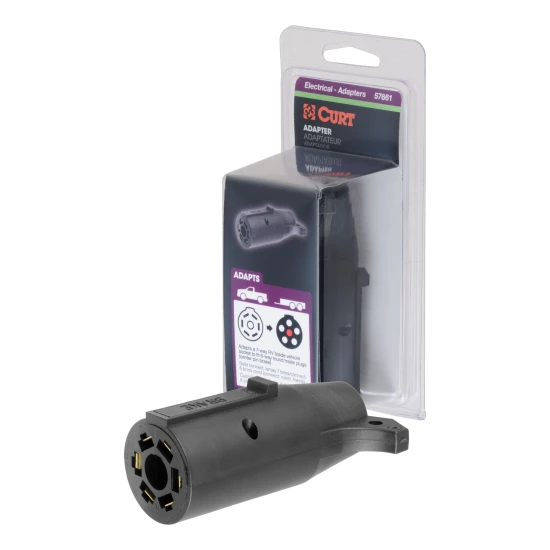 CURT electrical adapter to connect 7-way RV socket to 6-way round trailer plug