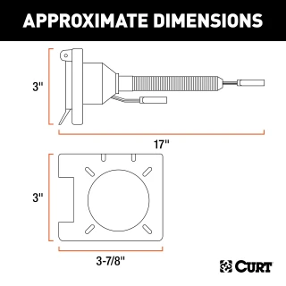 CURT electrical adapter with 4-way flat and 7-way RV blade connectors, dust covers, and mounting bracket.