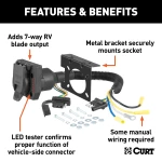 CURT electrical adapter converting 4-way flat to 7-way RV blade with dust covers