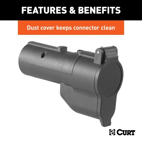 CURT electrical adapter extends 7-way RV blade connector with backup alarm and dust cover