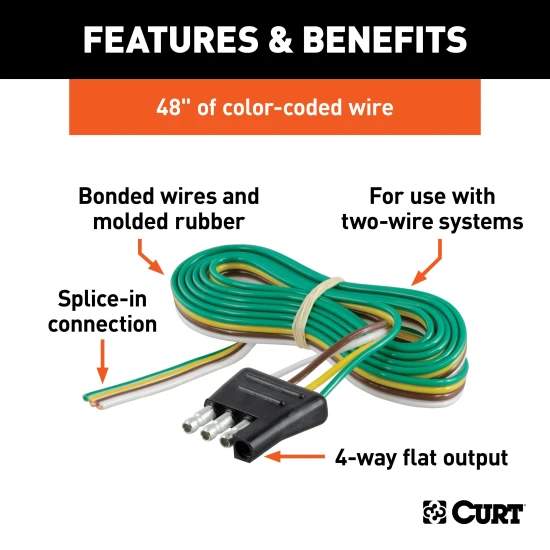 CURT trailer connector for 4-way flat plug with 48 inch color-coded wire