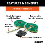 CURT 4-way flat connector with durable rubber construction and 48-inch color-coded wiring