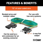 CURT 4-way flat electrical connector with 72-inch bonded wire for trailers.