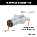 CURT 4-way round trailer connector with die-cast metal construction