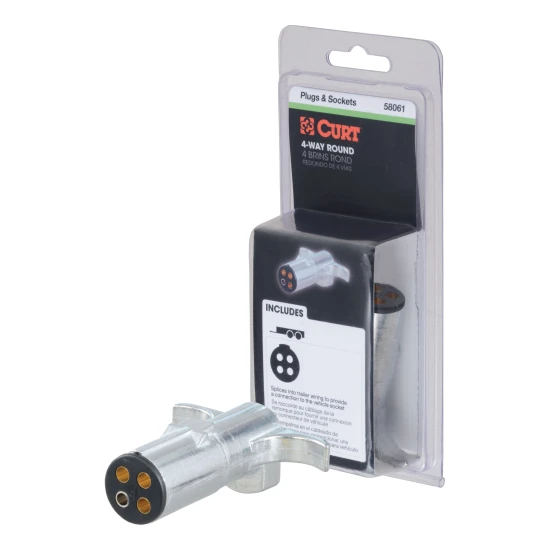 CURT 4-way round trailer end connector for tail and brake lights, dust and water-resistant