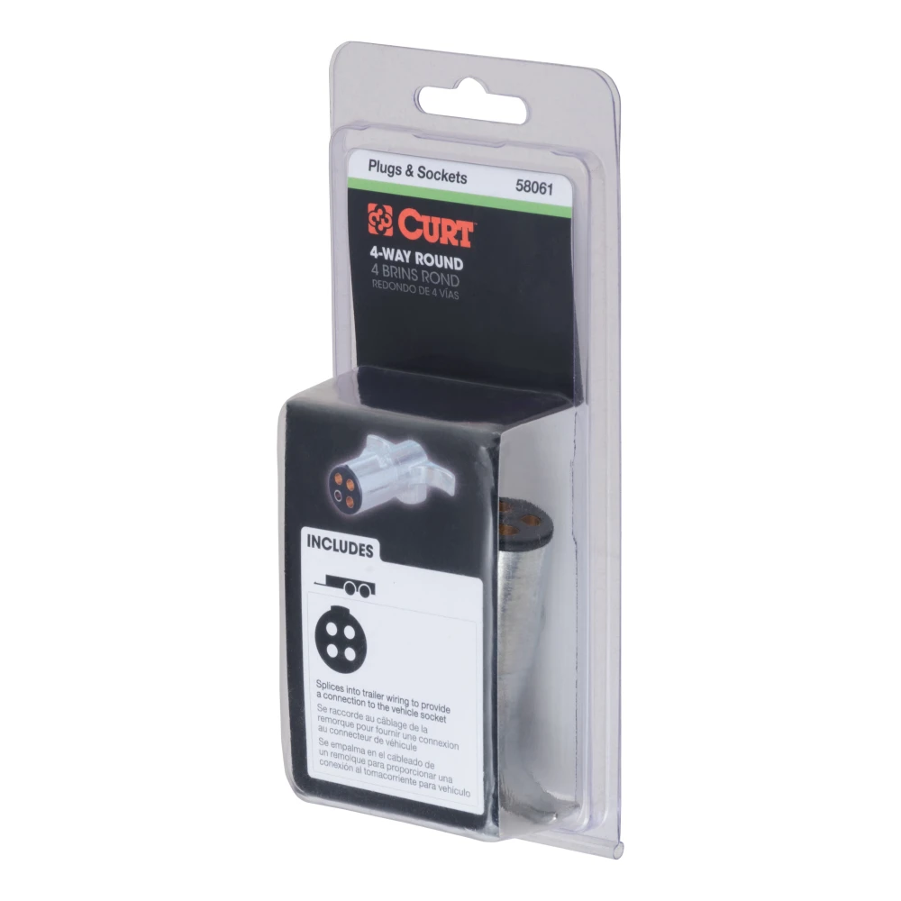 CURT 4-way round trailer end connector for tail and brake lights, dust and water-resistant