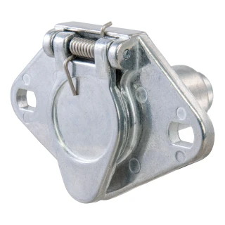 CURT 4-way round trailer connector with durable metal build and protective cover.