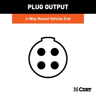 CURT 4-way round trailer connector with durable metal build and protective cover.