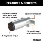 CURT electrical connector with 6-way round design providing power for various trailer functions.