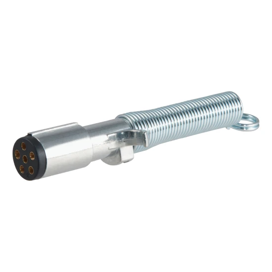 CURT 6-way round trailer connector with durable metal construction and spring attachment.
