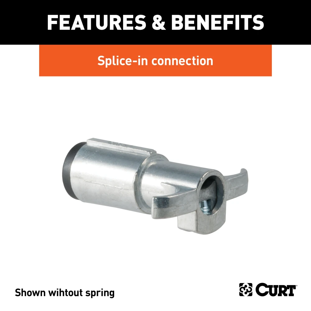 CURT 6-way round trailer connector with durable metal construction and spring attachment.