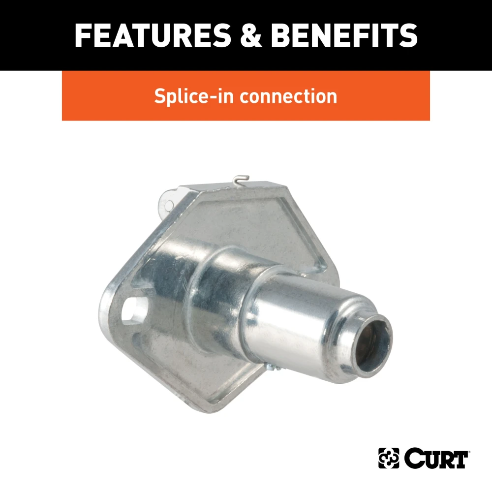 CURT 6-way round vehicle-side electrical connector with durable construction and spring-loaded steel cover