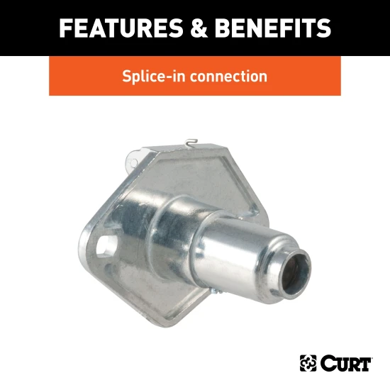 CURT 6-way round vehicle-side electrical connector with durable construction and spring-loaded steel cover