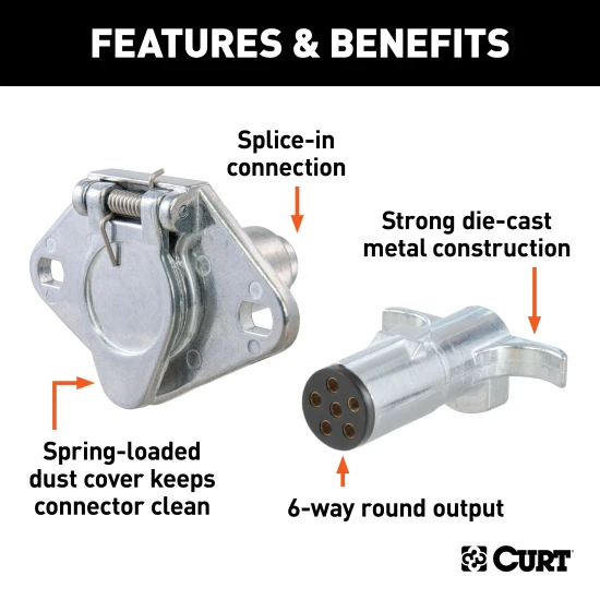 CURT 6-way round electrical connector with durable metal design and steel cover