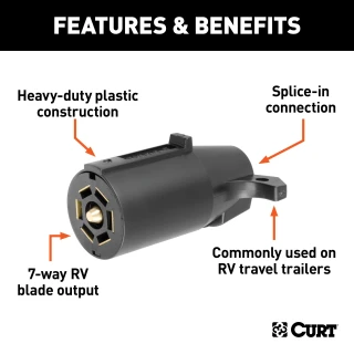 CURT 7-way RV blade trailer connector, male-end plug for reliable trailer-side connection