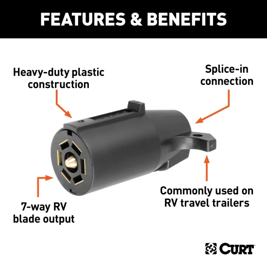 CURT 7-way RV blade trailer connector, male-end plug for reliable trailer-side connection