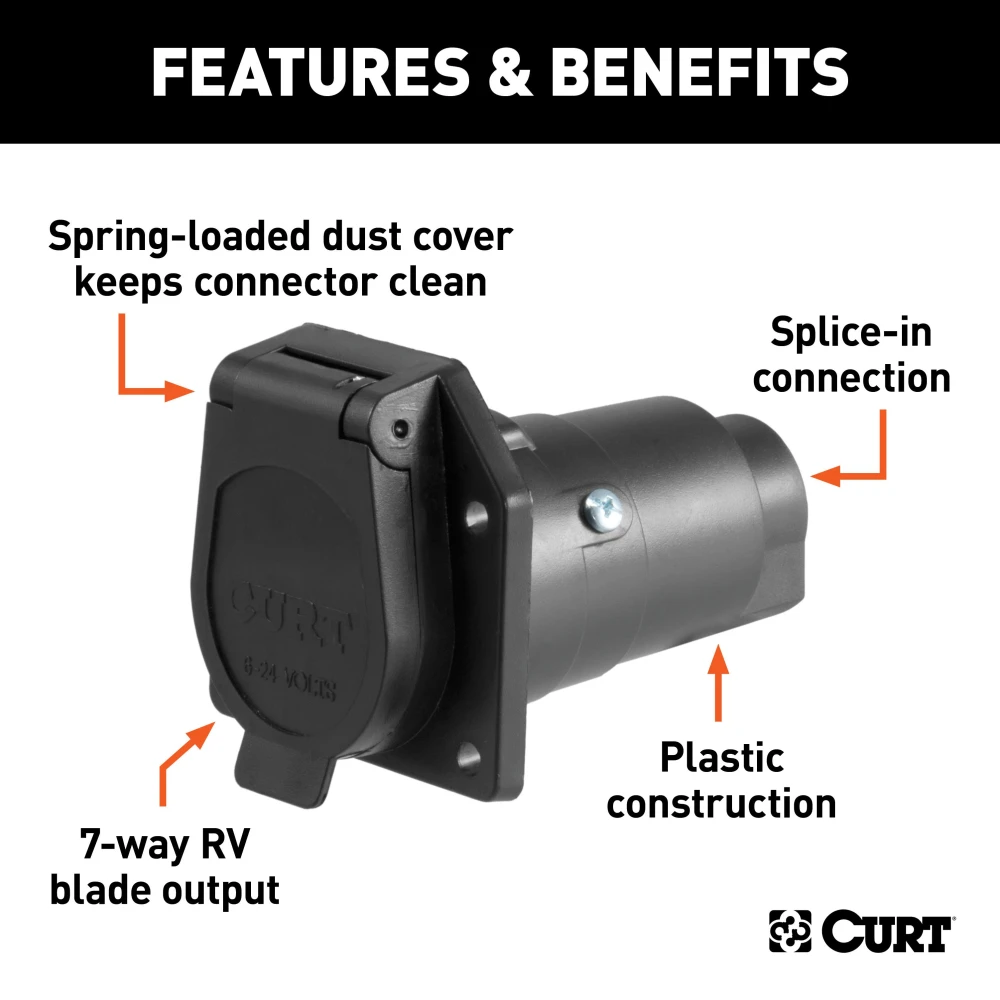 CURT 7-way round RV blade trailer connector with dust cover