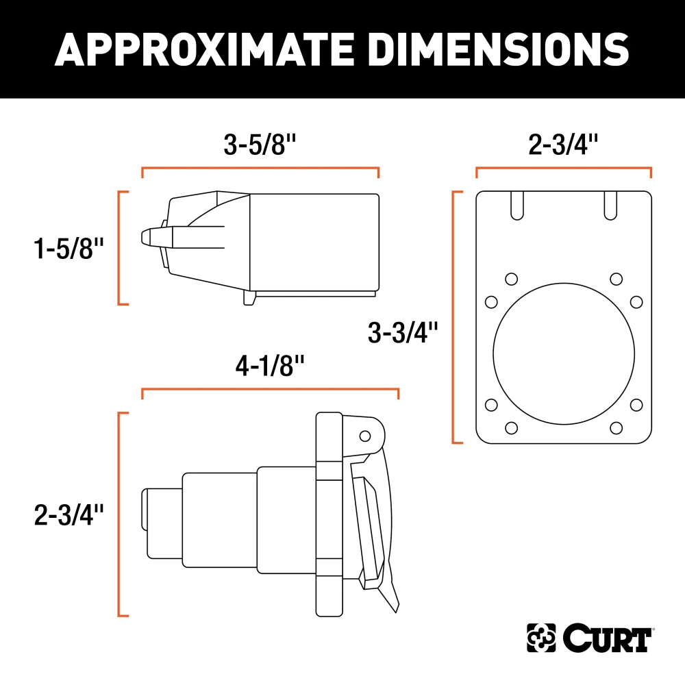 CURT 7-way RV blade connector for trailer with spring-loaded dust cover.