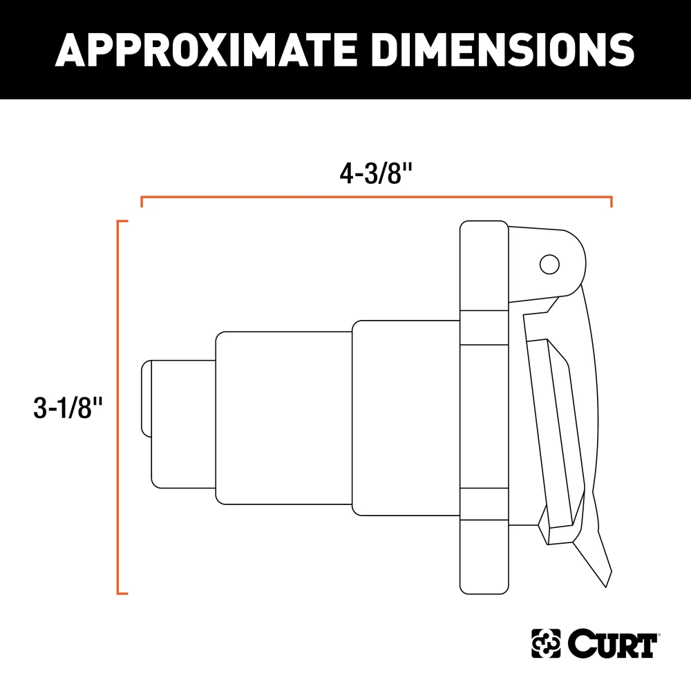 CURT 7-way RV blade connector with a spring-loaded dust cover for reliable trailer connections.