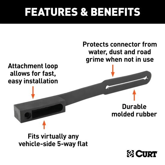 CURT electrical connector dust cover for 5-way flat socket, durable plastic design to resist elements and prevent corrosion
