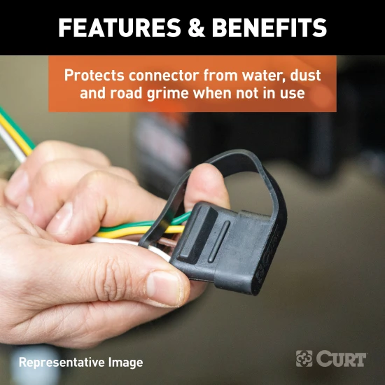 CURT electrical connector dust cover for 5-way flat socket, durable plastic design to resist elements and prevent corrosion