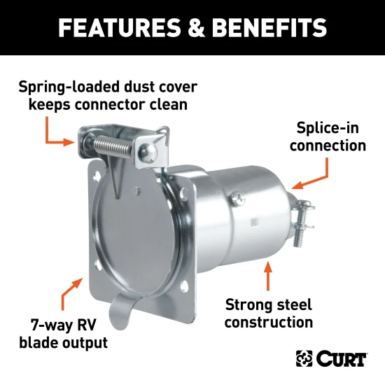 CURT 7-way RV blade electrical connector with durable die-cast metal and dust cover
