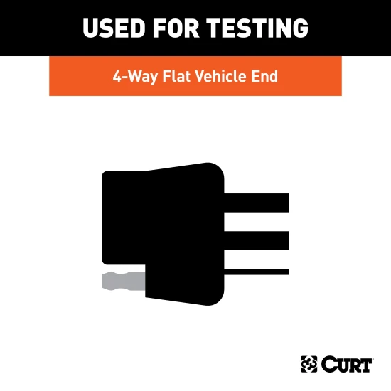 CURT connector tester plugged into a 4-way flat socket with LED indicators lit