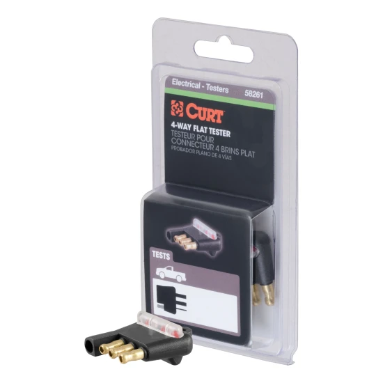 CURT connector tester for 4-way flat socket with LED lights, ensuring trailer light functionality