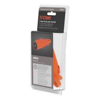 CURT connector tester for 7-way RV blade showcasing LED lights and labels