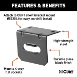 CURT electrical connector bracket securely mounting a 4-way flat socket with a durable black finish