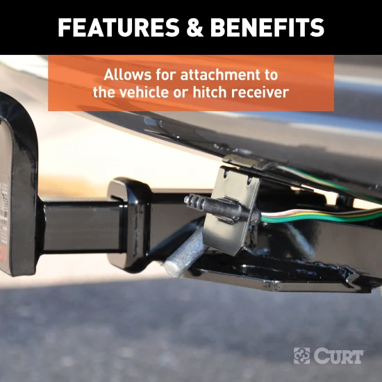 CURT electrical connector bracket securely mounting a 4-way flat socket with a durable black finish