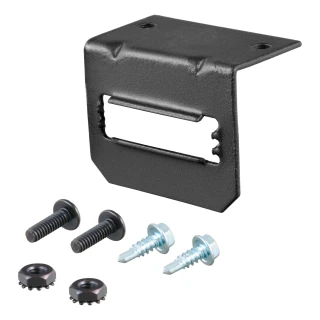 CURT electrical connector bracket securely mounting a 5-way flat socket on trailer hitch.