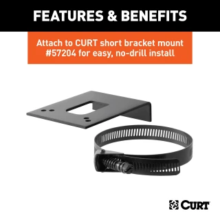 CURT electrical connector bracket securely mounting a 5-way flat socket on trailer hitch.