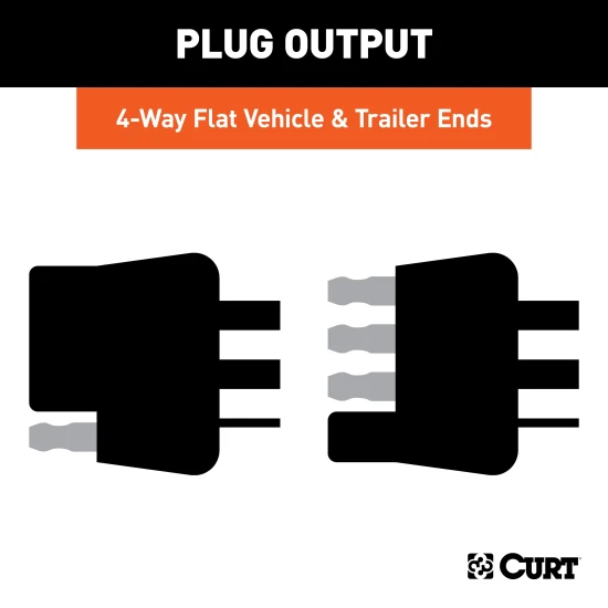CURT 4-way flat electrical connector shown with durable rubber construction and color-coded bonded wires