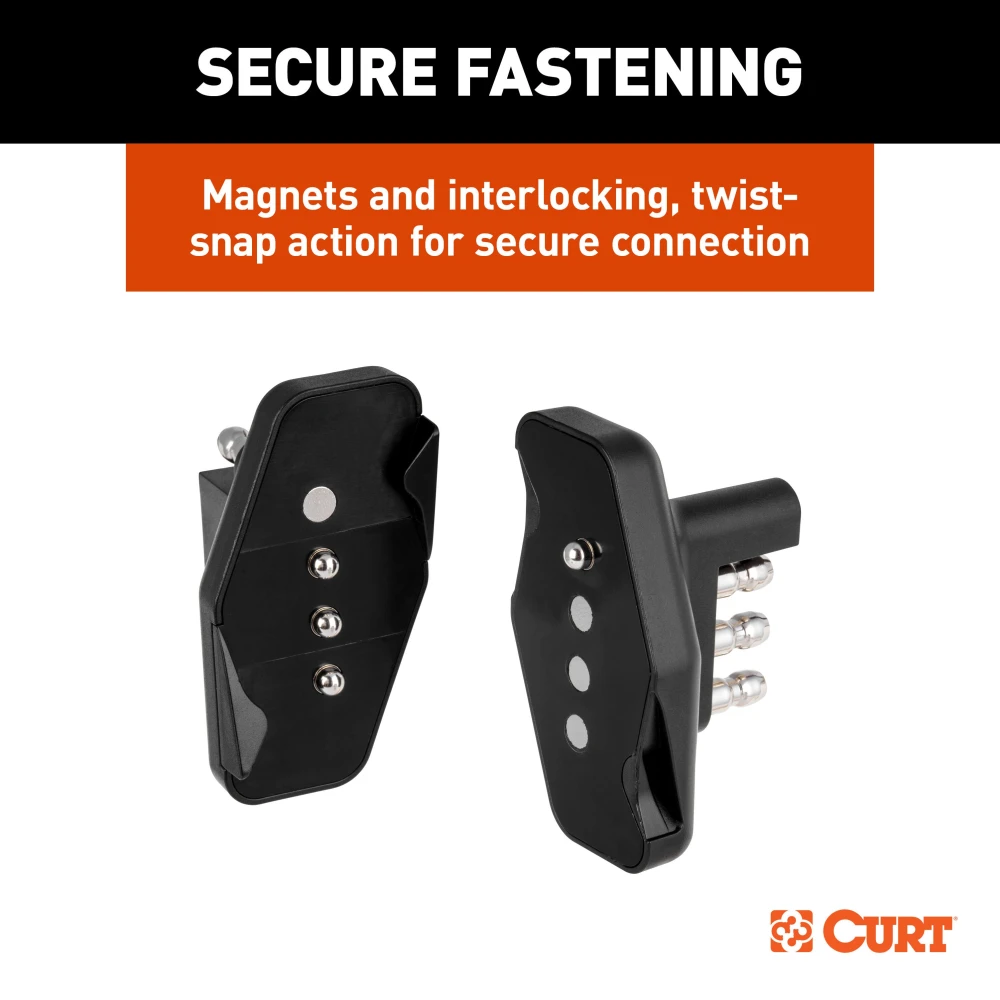 CURT 4-way flat magnetic connector adapter with durable black plastic housing.