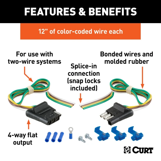 CURT 4-way flat connector kit for trailer and vehicle wiring