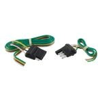 CURT 4-way flat electrical connector kit with durable molded rubber and color-coded wires for tail, turn, and brake lights.