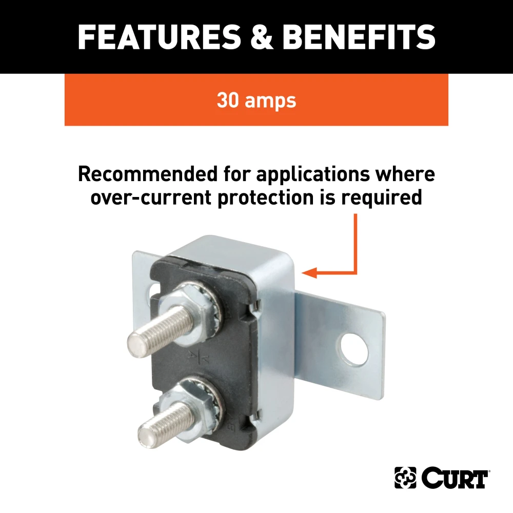 CURT 30 amp universal circuit breaker for safe towing and over-current protection