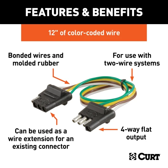 CURT 4-way flat electrical connector with looped wire for vehicle and trailer