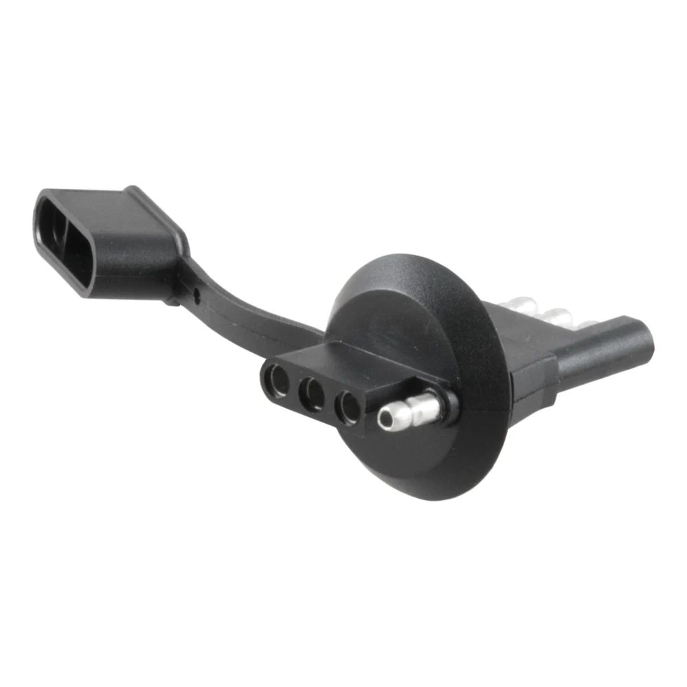 CURT electrical adapter for 4-way flat trailer plug, designed to fit license plate light hole, with dust cover.