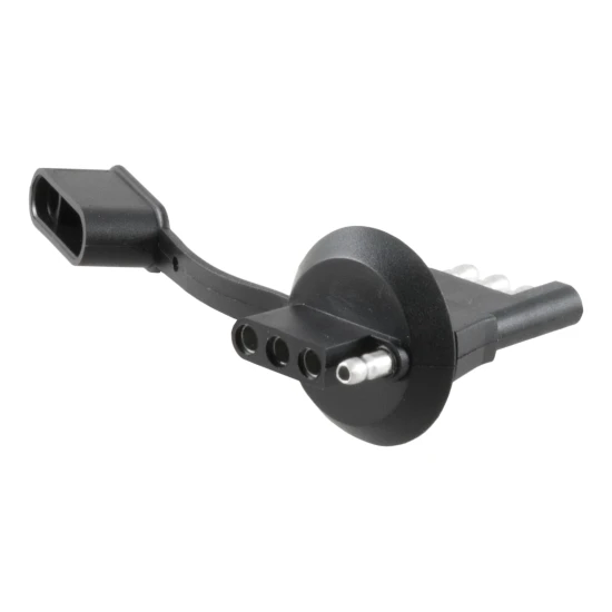 CURT electrical adapter for 4-way flat trailer plug, designed to fit license plate light hole, with dust cover.