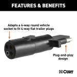 CURT electrical adapter for adapting 4-way round vehicle socket to 4-way flat trailer plug