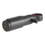 CURT connector tester for 6-way round sockets with LED lights, used for checking trailer lights and vehicle wiring functionality