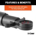 CURT connector tester for 6-way round sockets with LED lights, used for checking trailer lights and vehicle wiring functionality
